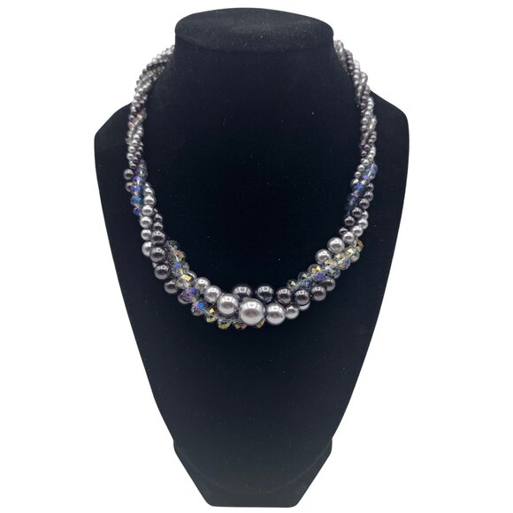 Roman Multi-Strand Purple Faux Pearl & Crystal Bead Necklace - Picture 1 of 7